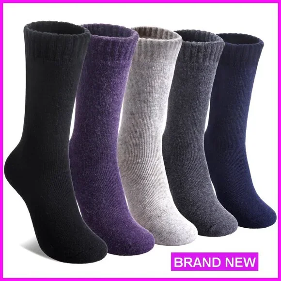 Wool Crew Socks Winter Warm Hiking Thick Cozy Boot Socks 5 Pairs - Picture 1 of 7